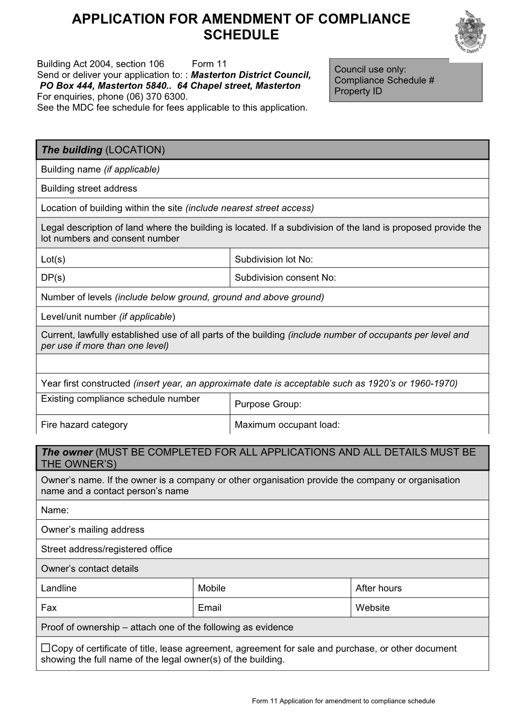 Application for Compliance Schedule