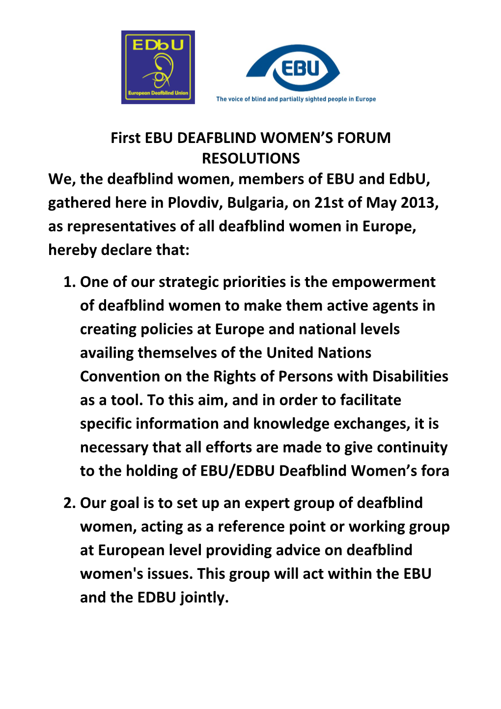 First EBU DEAFBLIND WOMEN S FORUM