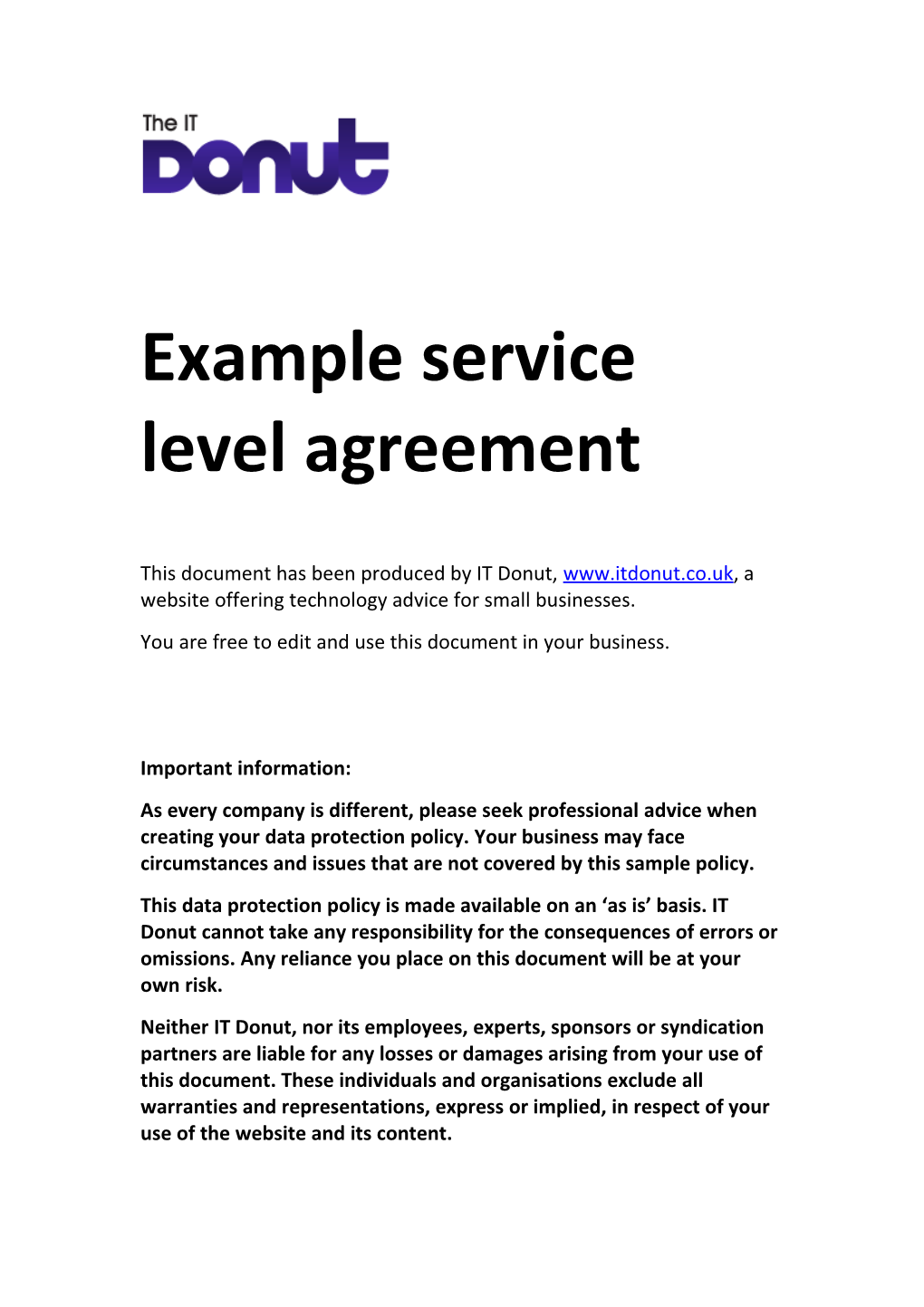 Example Service Level Agreement