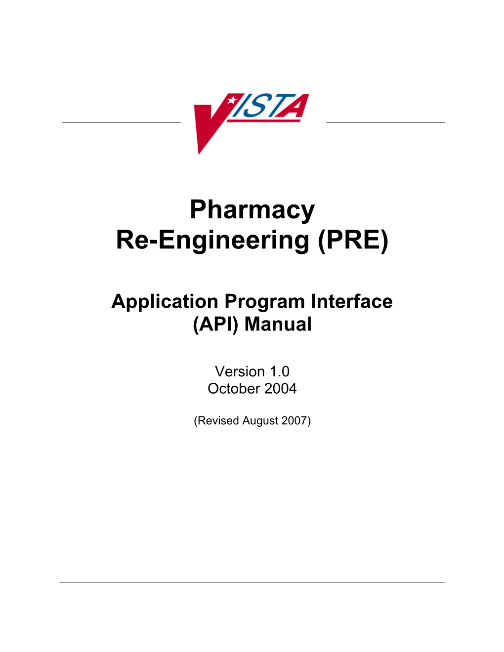 Department of Veterans Affairs Pharmacy Re-Engineering (PRE) Application Program Interface s1