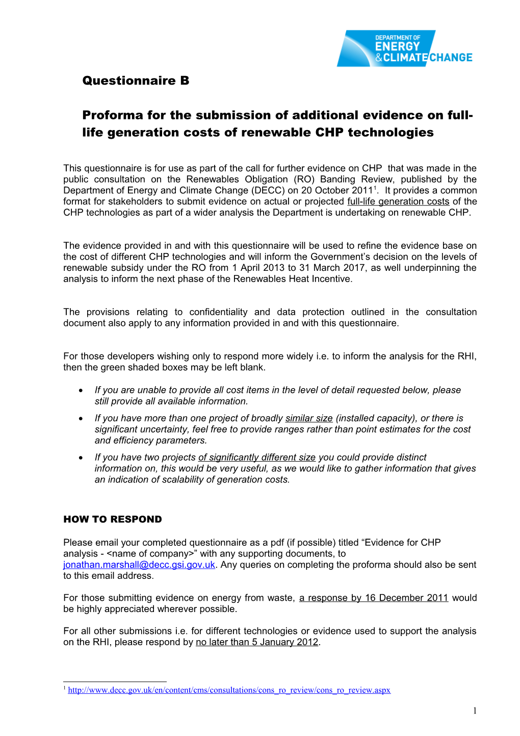 Proforma for the Submission of Additional Evidence on Full-Life Generation Costs of Renewable