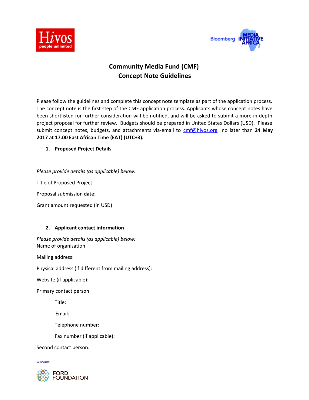 Community Media Fund (CMF) Concept Note Guidelines