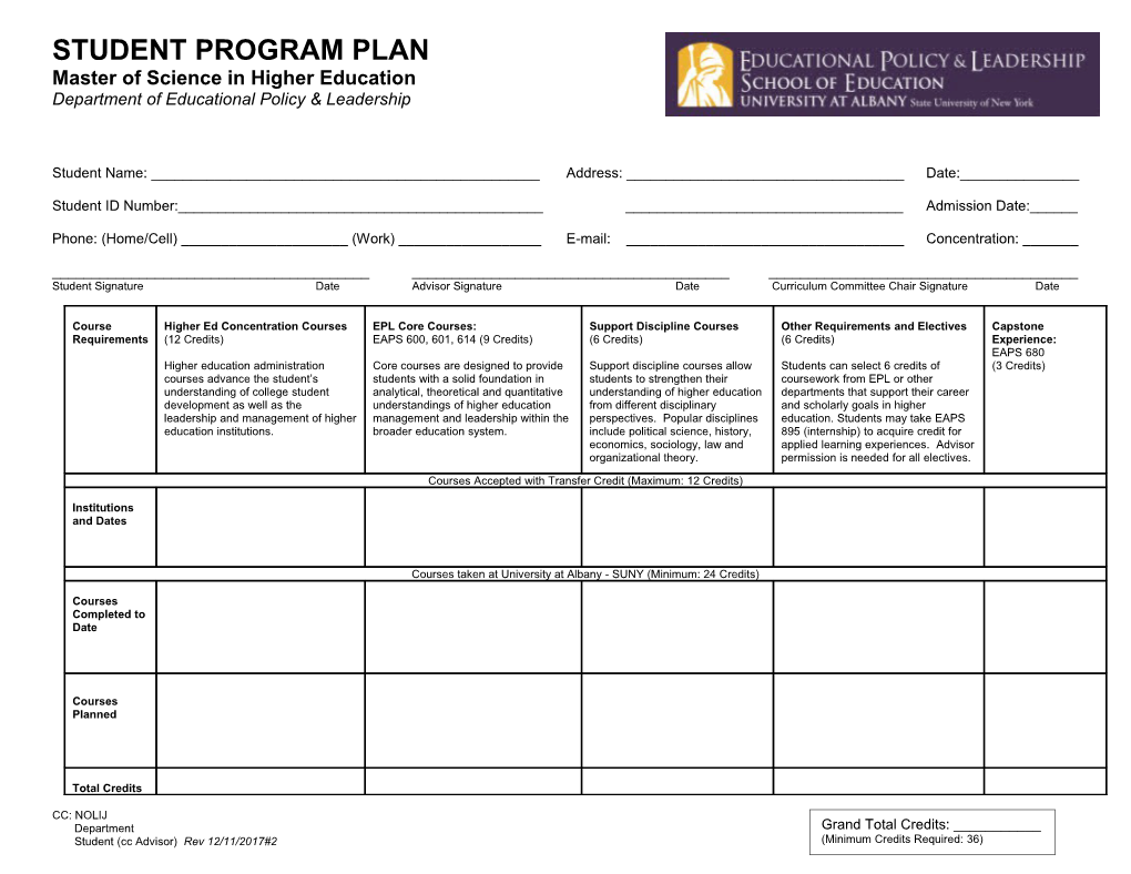 Student Program Plan