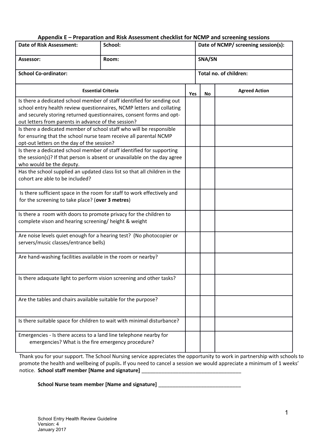 Appendix E Preparation and Risk Assessment Checklist for NCMP and Screening Sessions