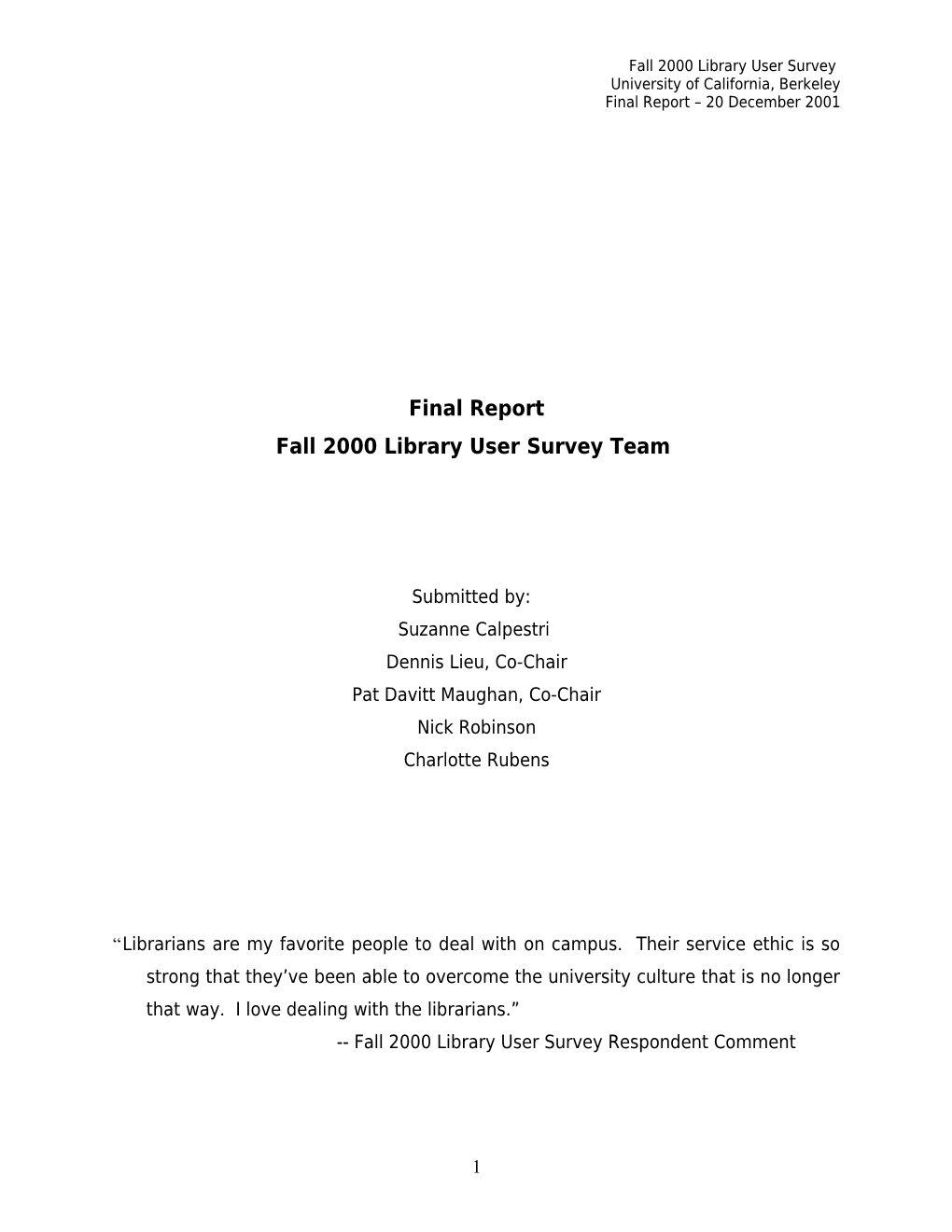 Fall 2000 Library User Survey