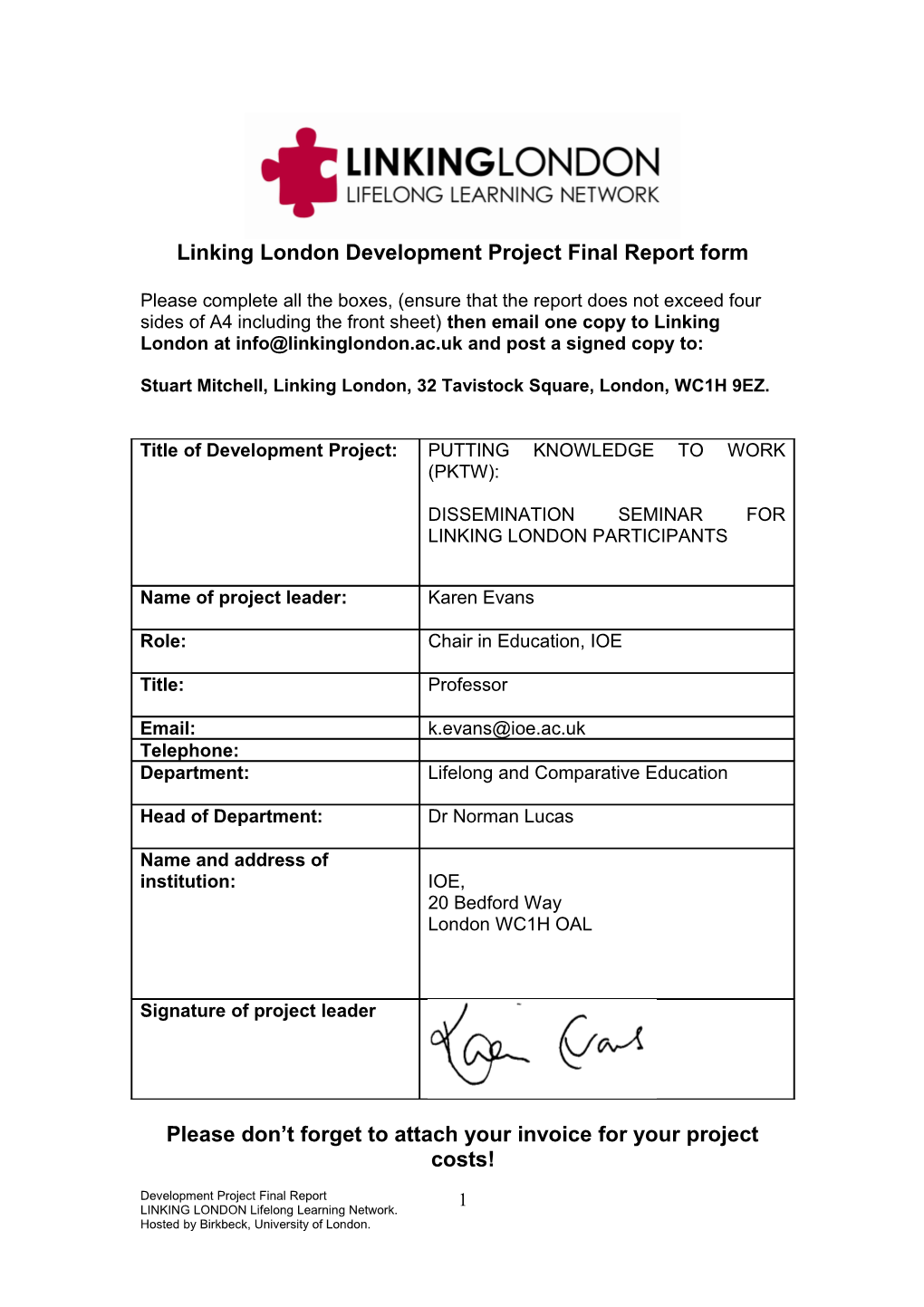 Linking London Development Project Final Report Form