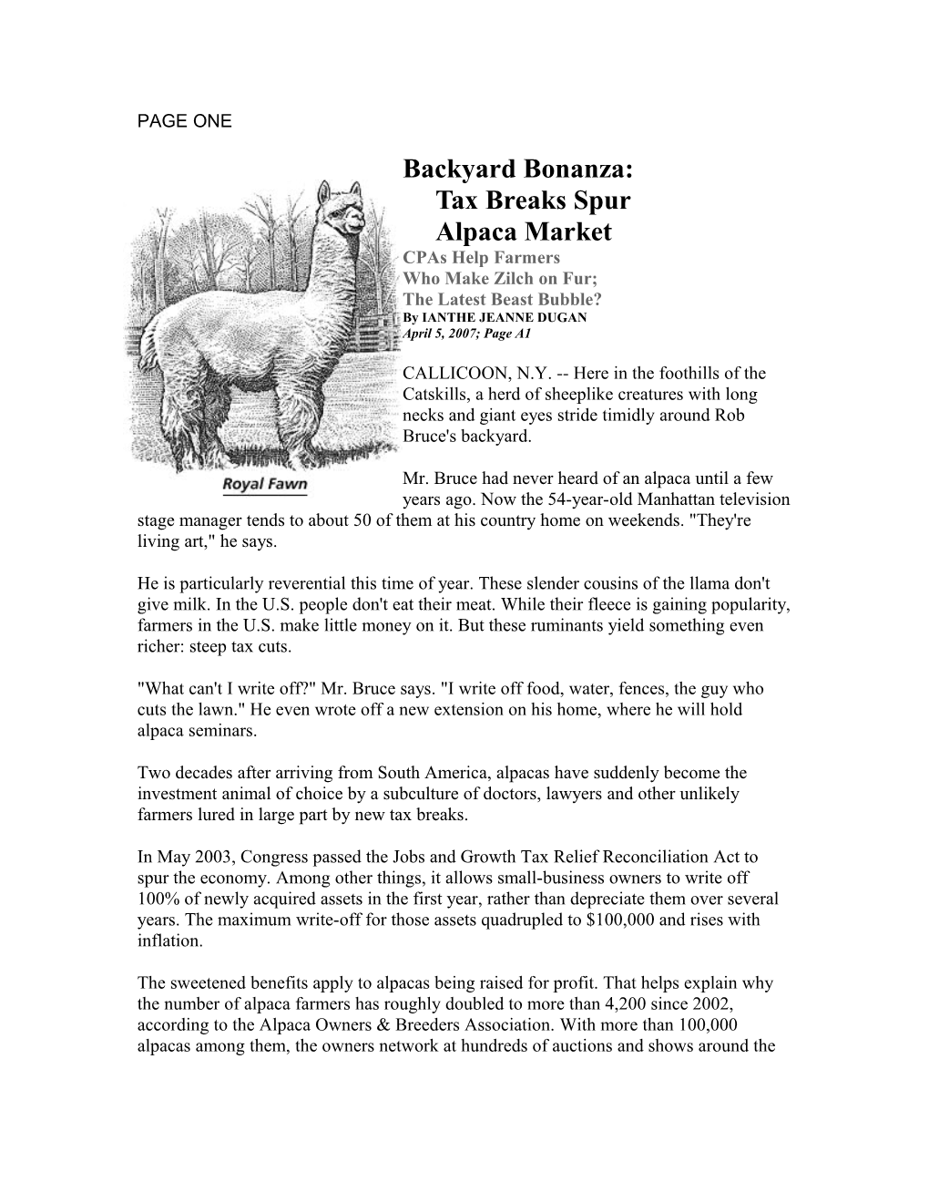 Backyard Bonanza:Tax Breaks Spuralpaca Market