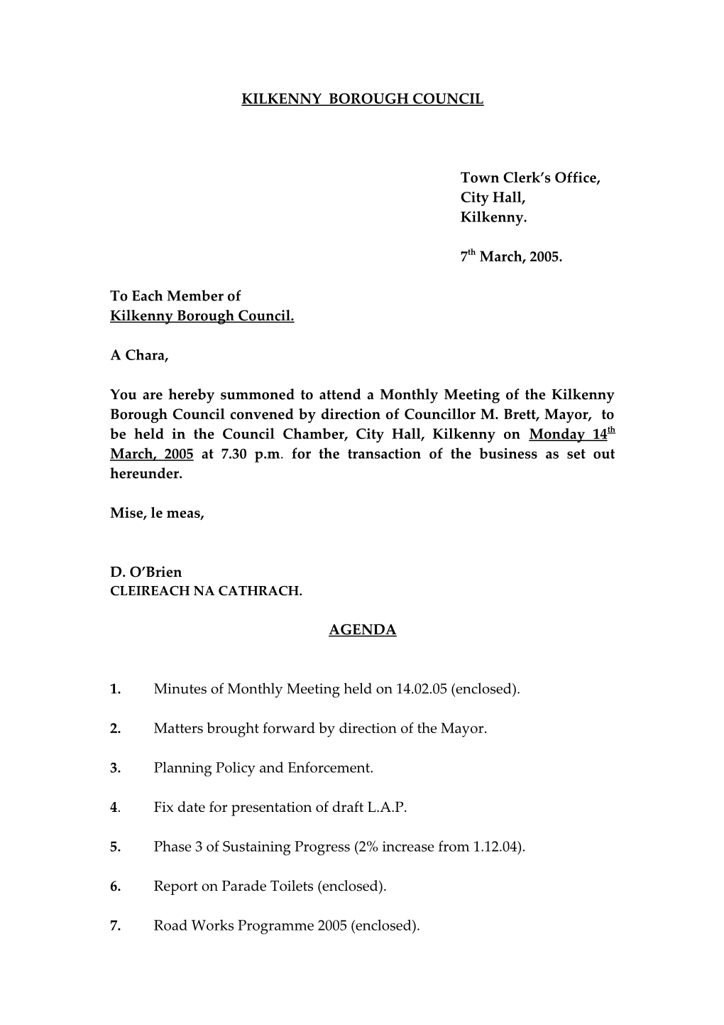 Agenda March 05 Borough Council Meeting