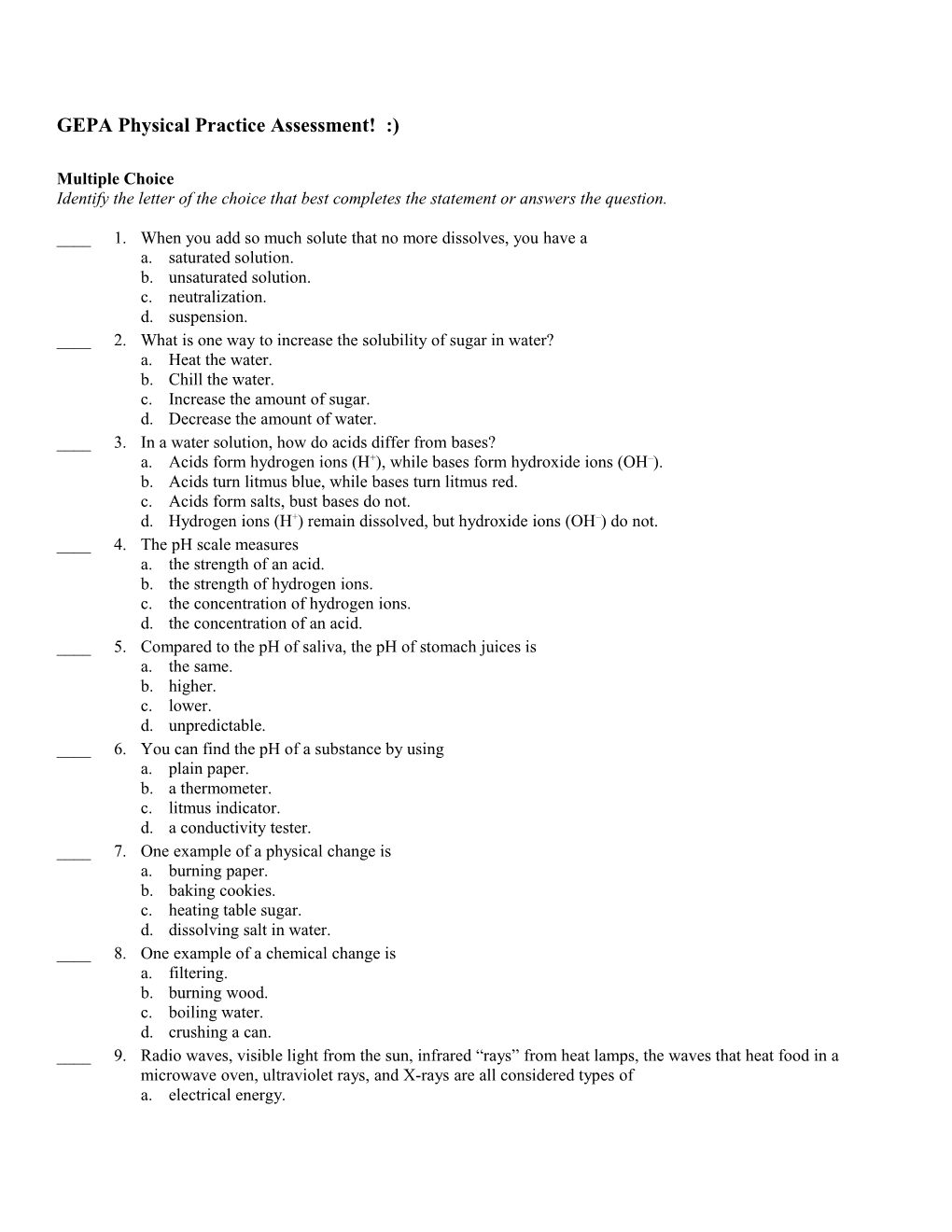 GEPA Physical Practice Assessment