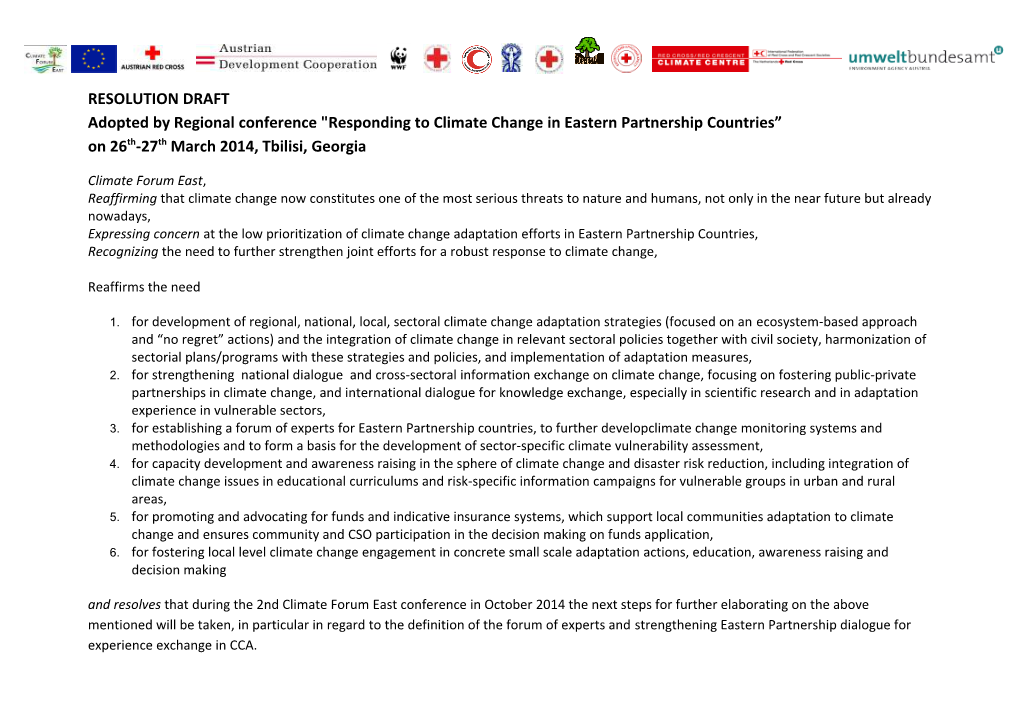 RESOLUTION DRAFT Adopted Byregional Conference Responding to Climate Change in Eastern