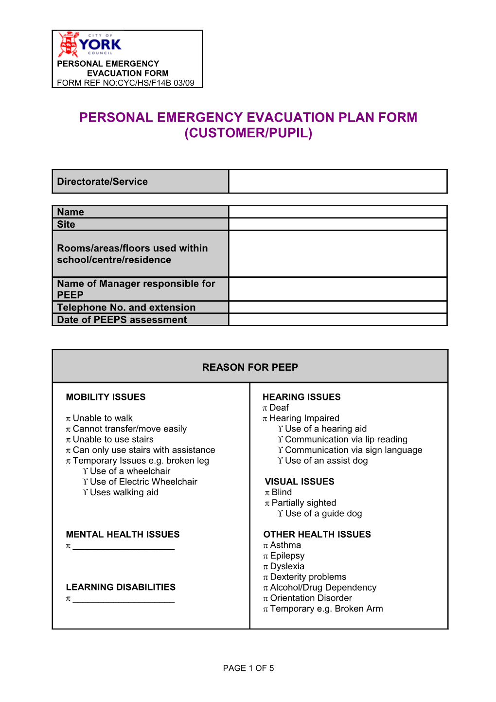Personal Emergency Evacuation Plans
