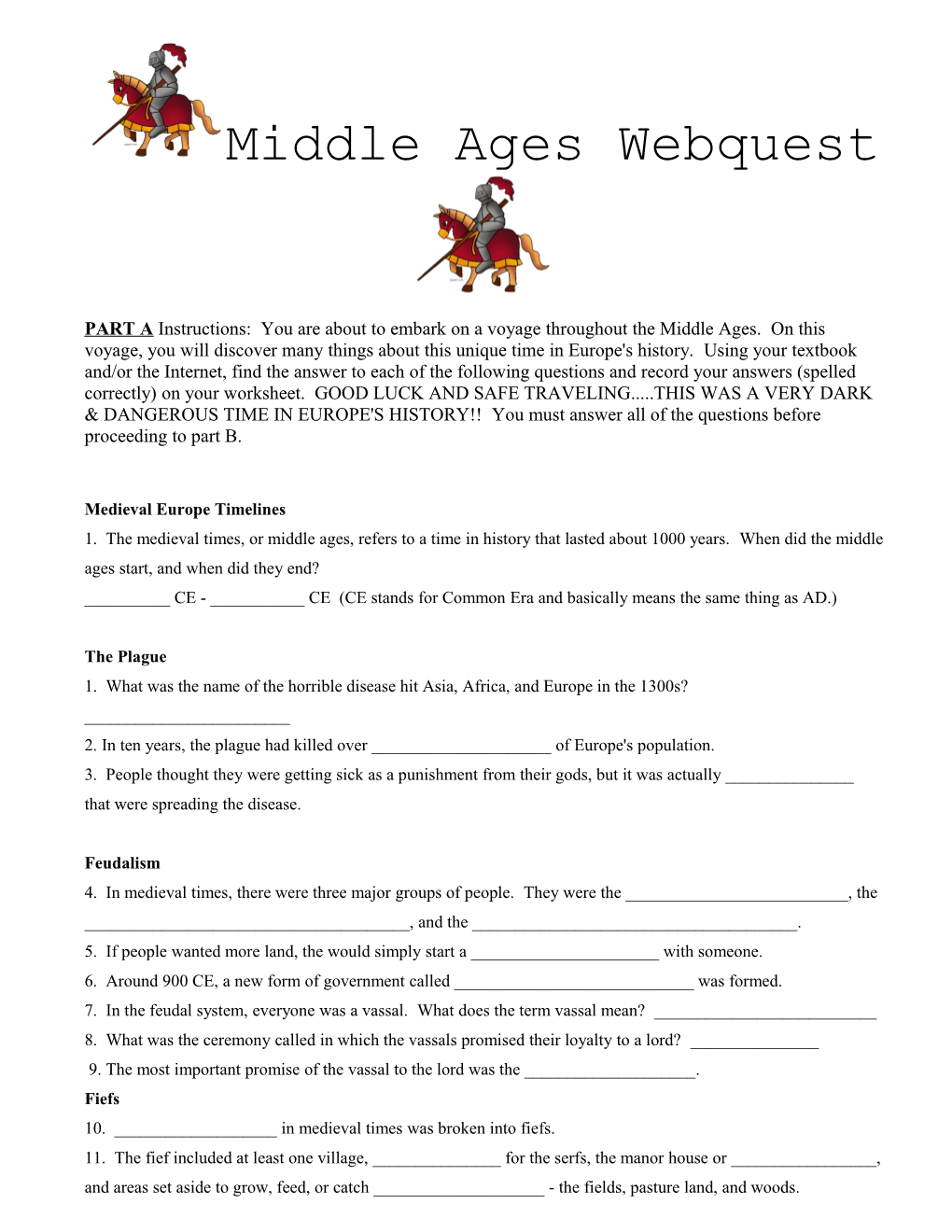 Middle Ages Webquest