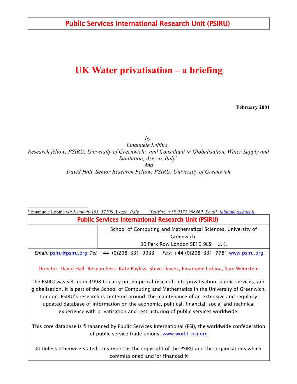 UK Water Industry & Problems with Privatised Water Companies