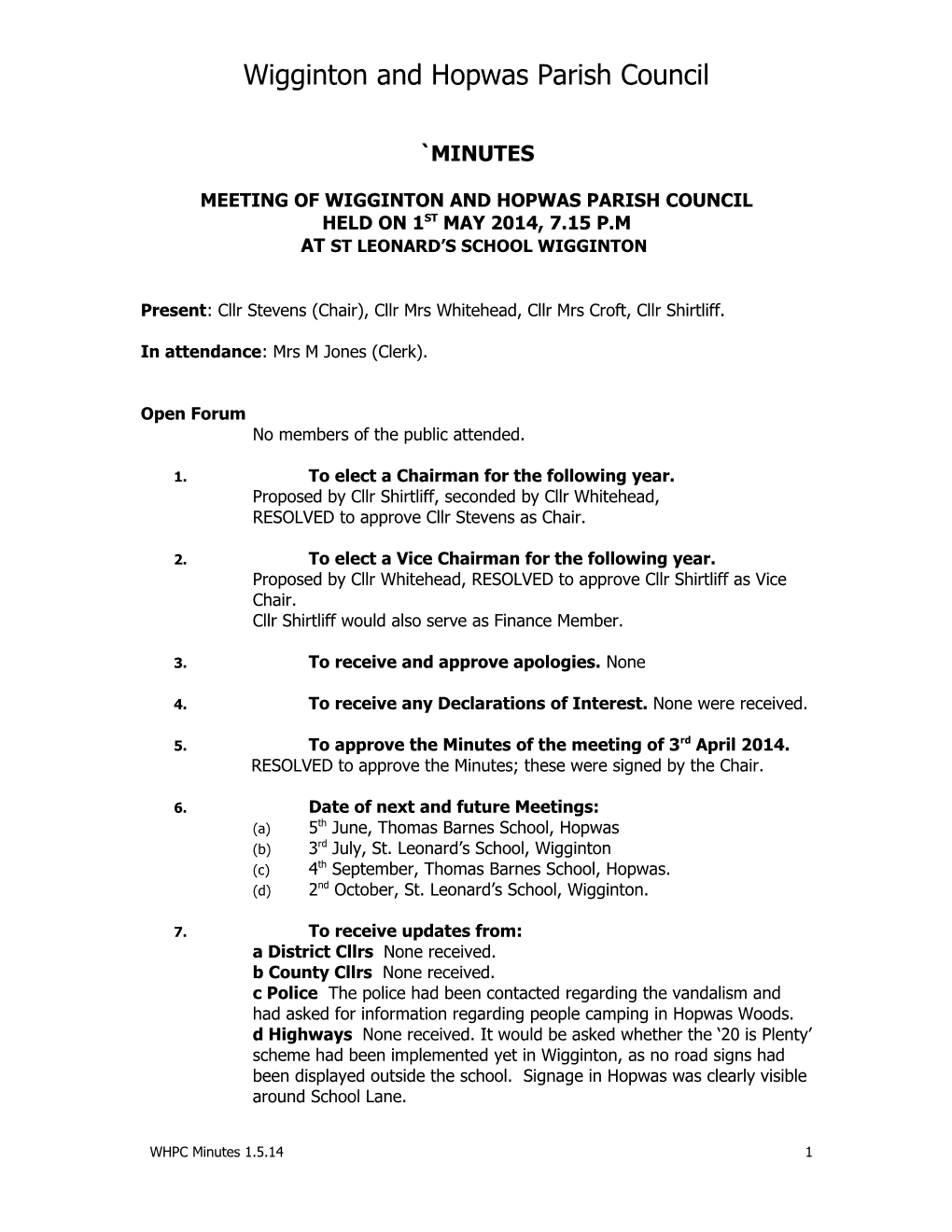 Meeting of Wigginton and Hopwas Parish Council