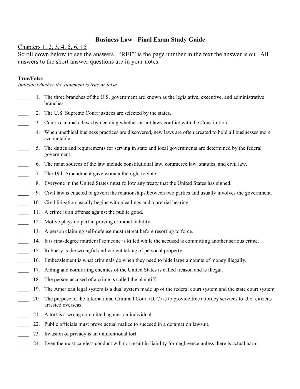 Business Law - Final Exam Study Guide