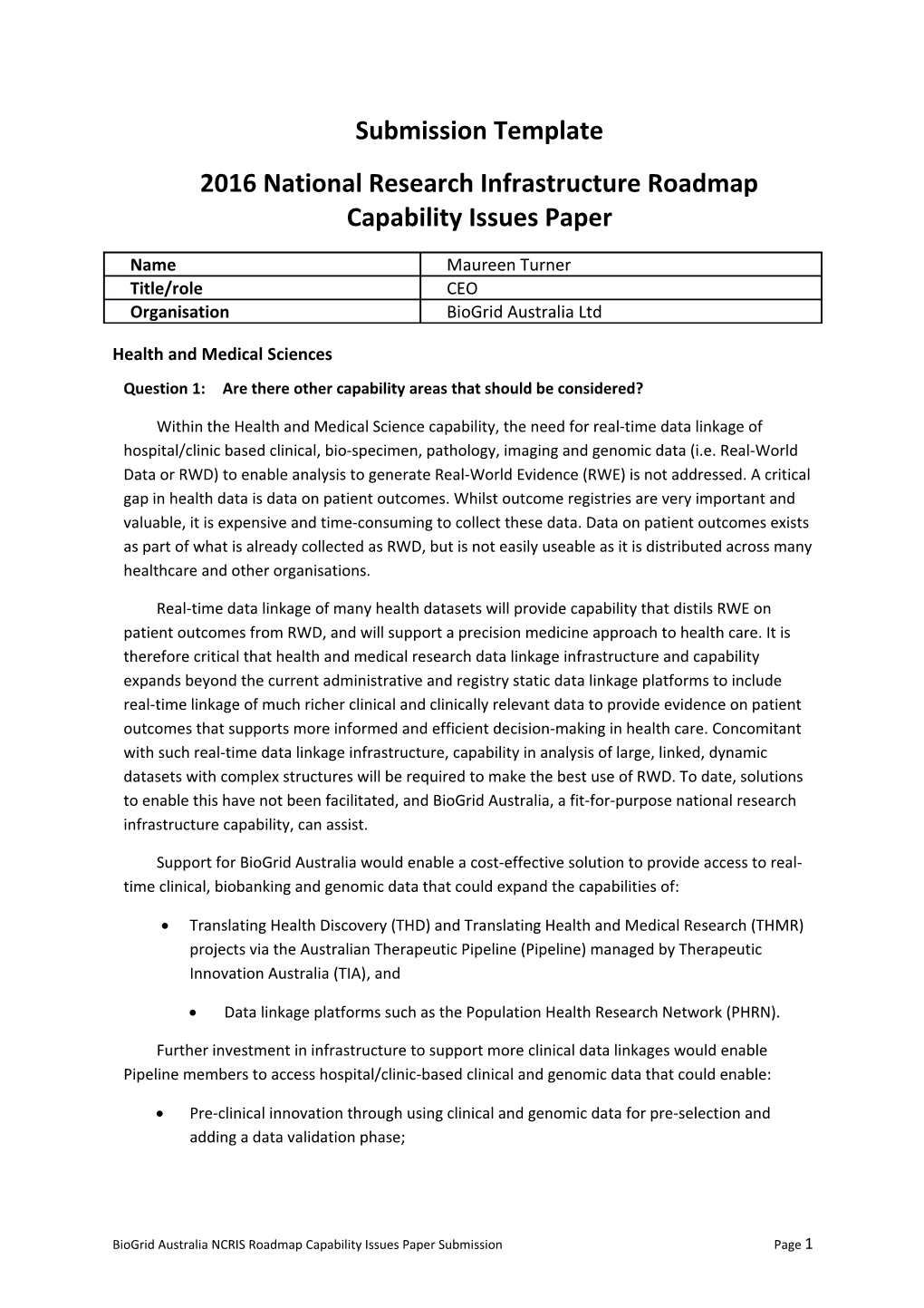 2016 National Research Infrastructure Roadmap Capability Issues Paper