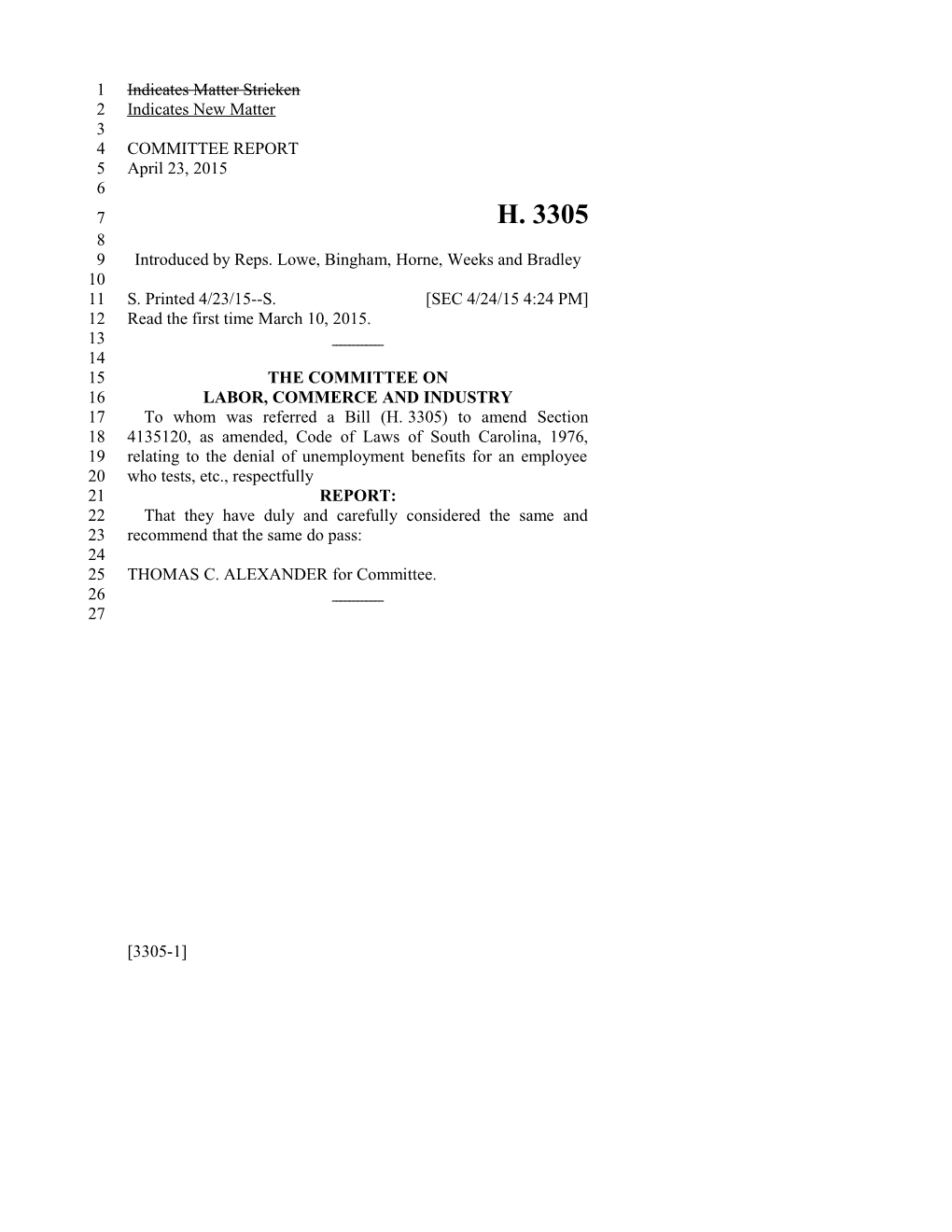 2015-2016 Bill 3305 Text of Previous Version (Apr. 24, 2015) - South Carolina Legislature Online