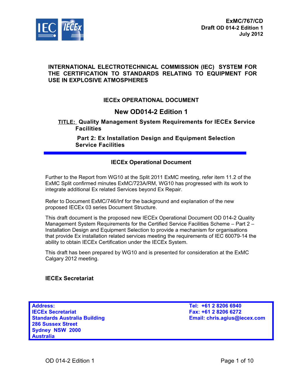 TITLE: Quality Management System Requirements for Iecex Service Facilities