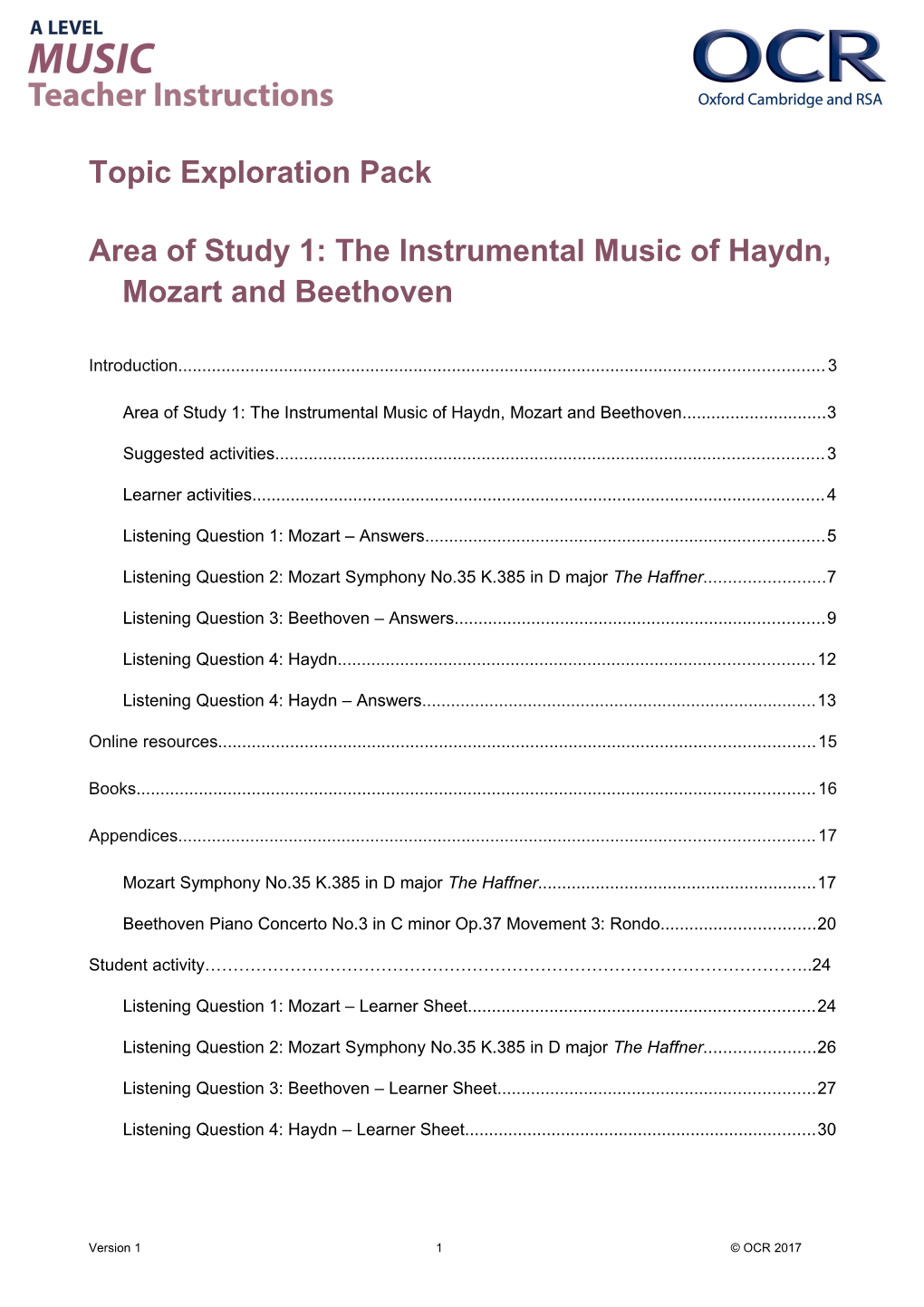 OCR a Level Music Topic Exploration Pack - Area of Study 1