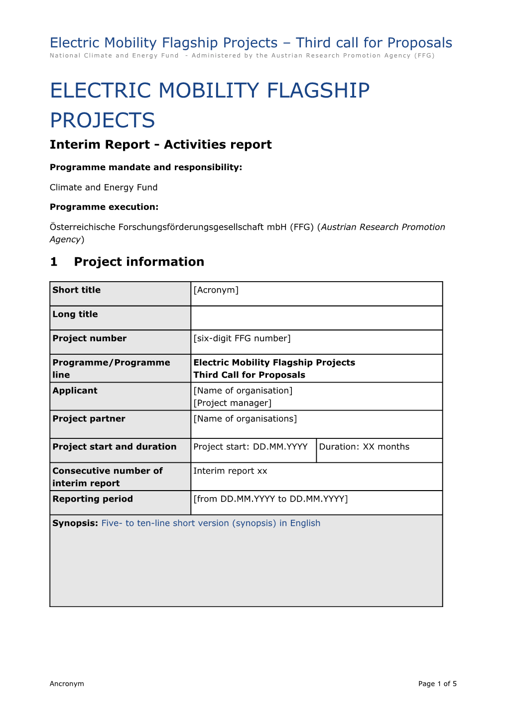 Electric Mobility Flagship Projects Third Call for Proposals