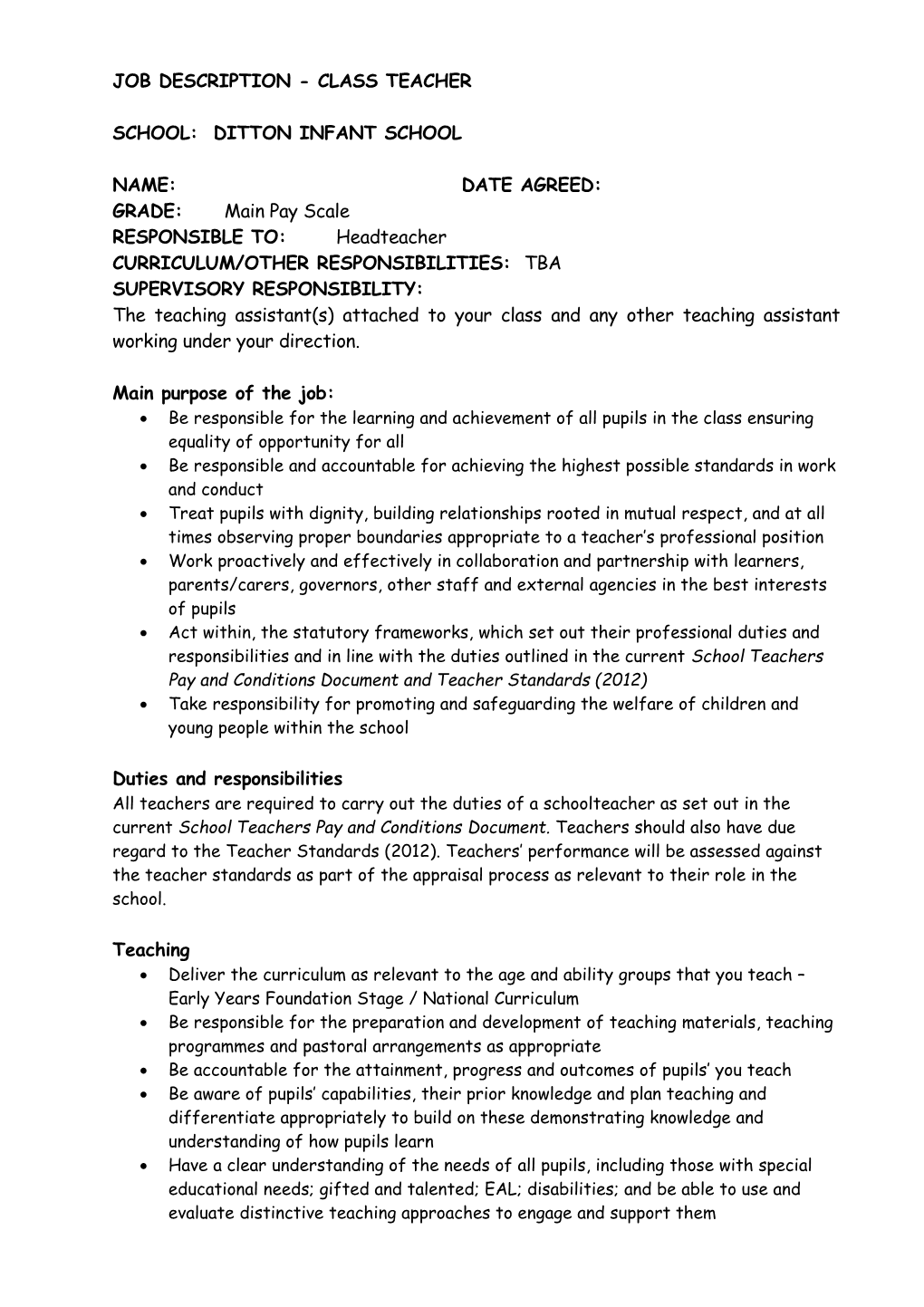 Job Description - Assistant Teacher