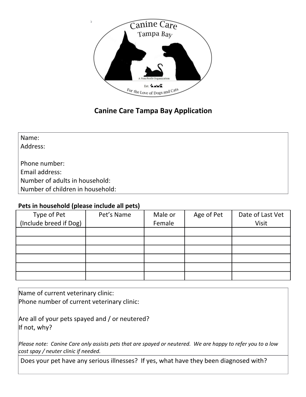 Canine Care Tampa Bay Application