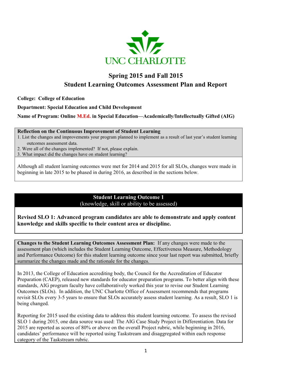 Student Learning Outcomes Assessment Plan and Report