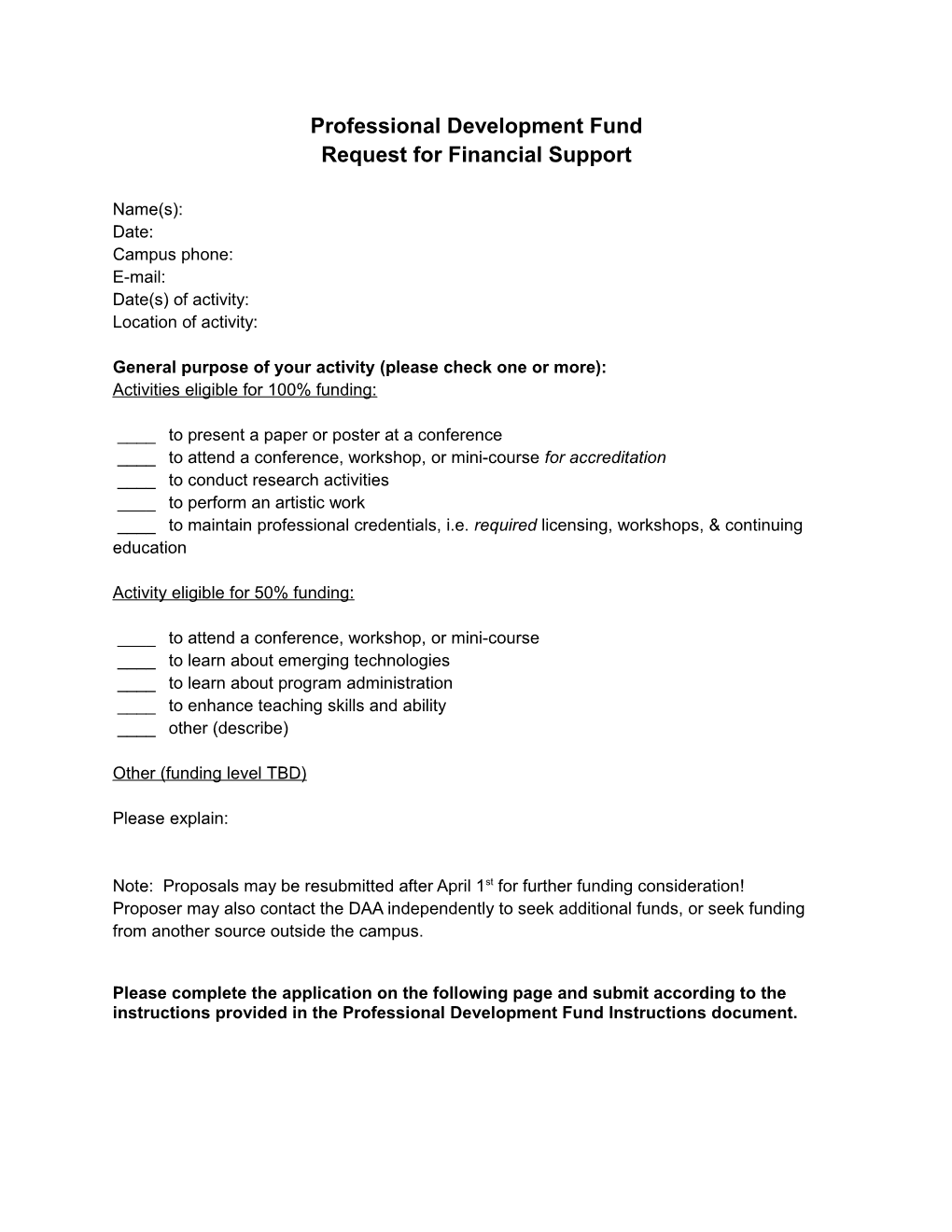 Request for Financial Support