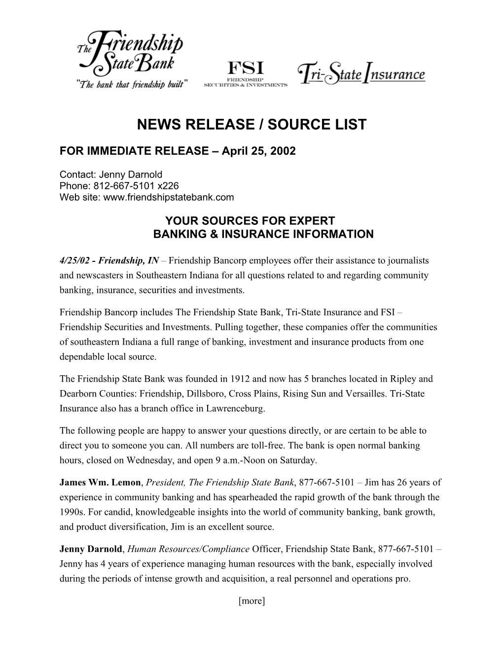 For Immediate Release s78