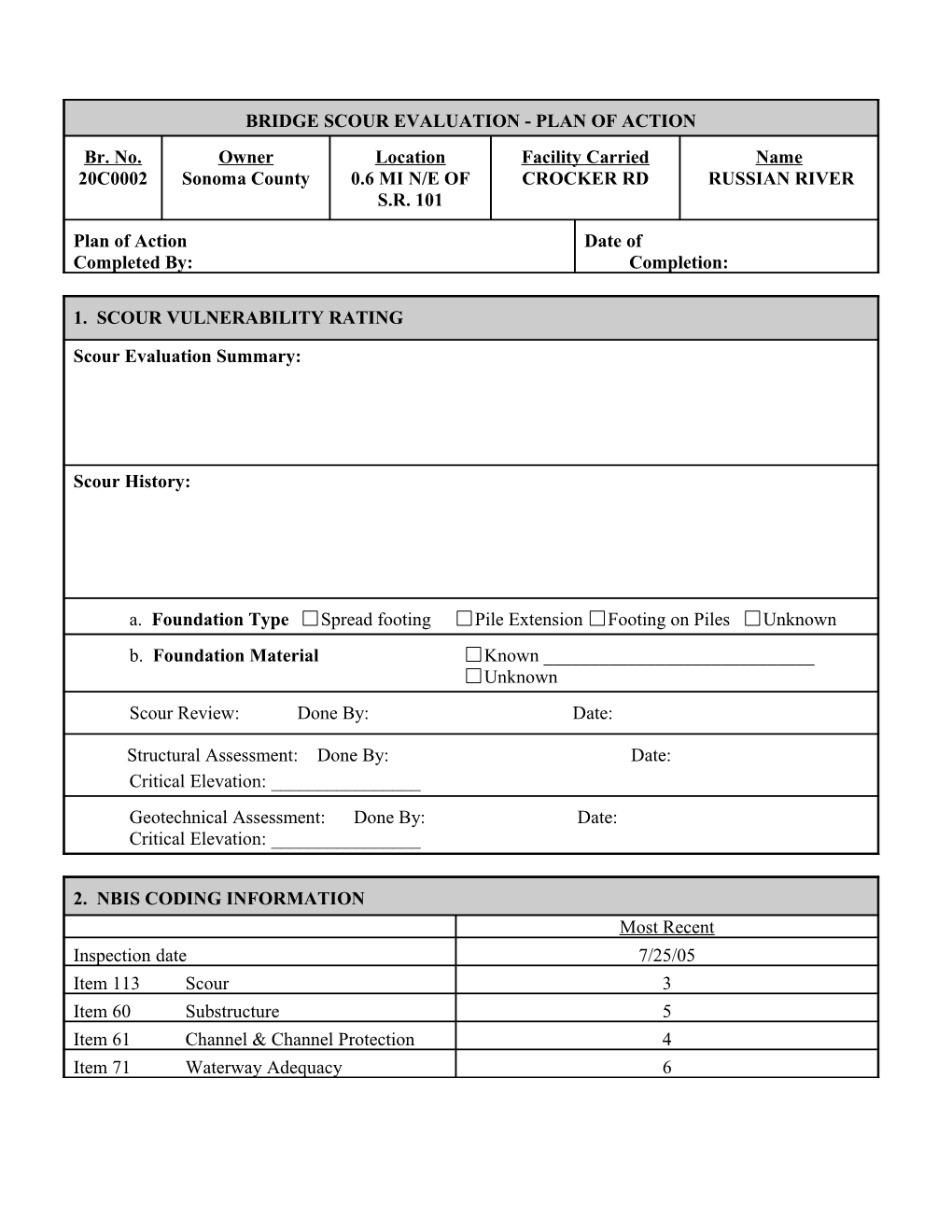 Bridge Scour Evaluation - Plan of Action s5