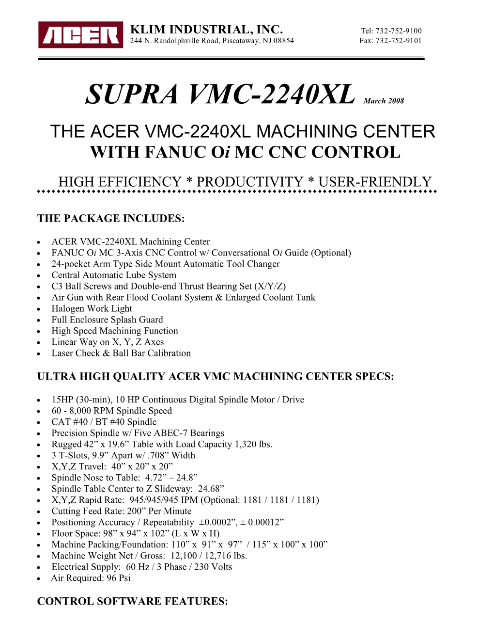 WITH FANUC Oi MC CNC CONTROL