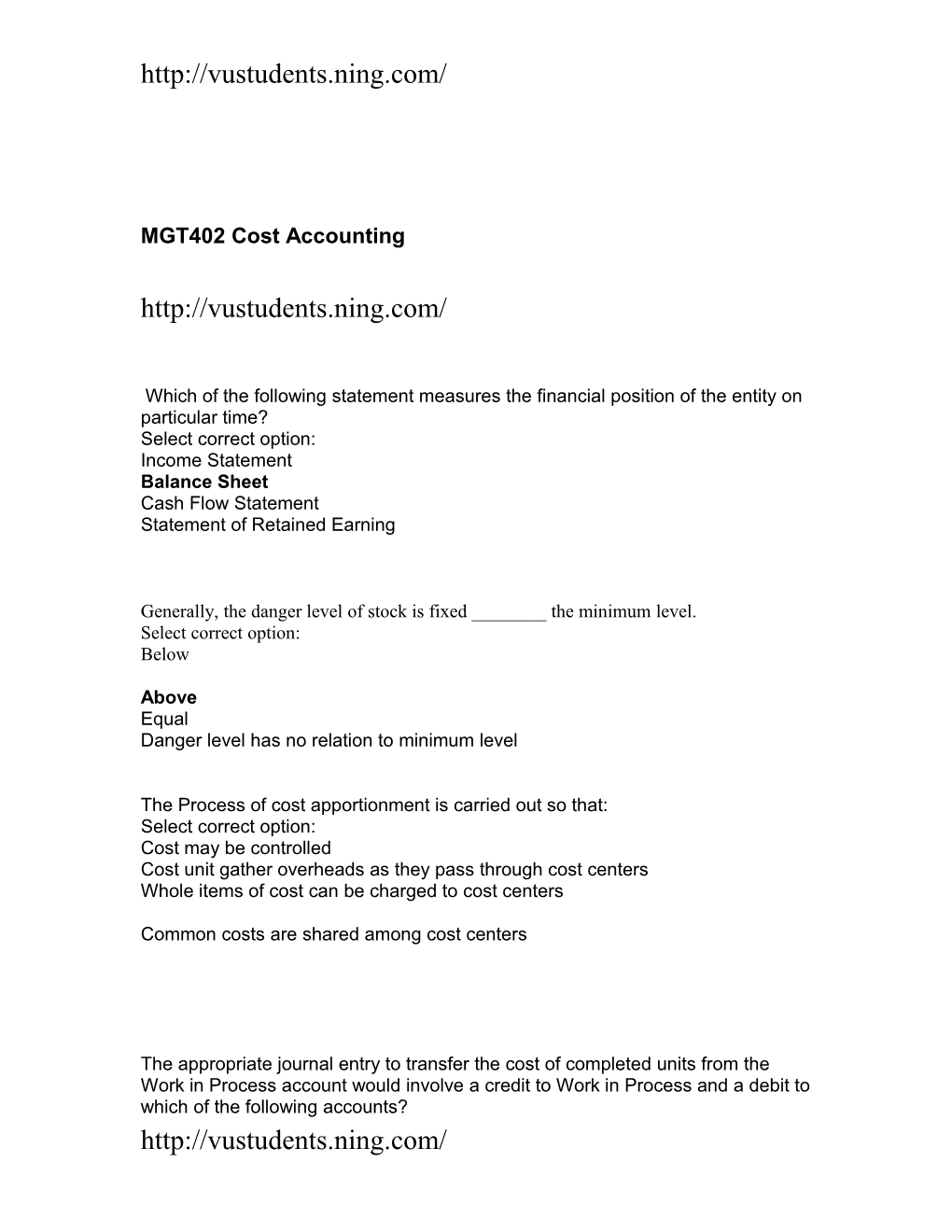 MGT402 Cost Accounting