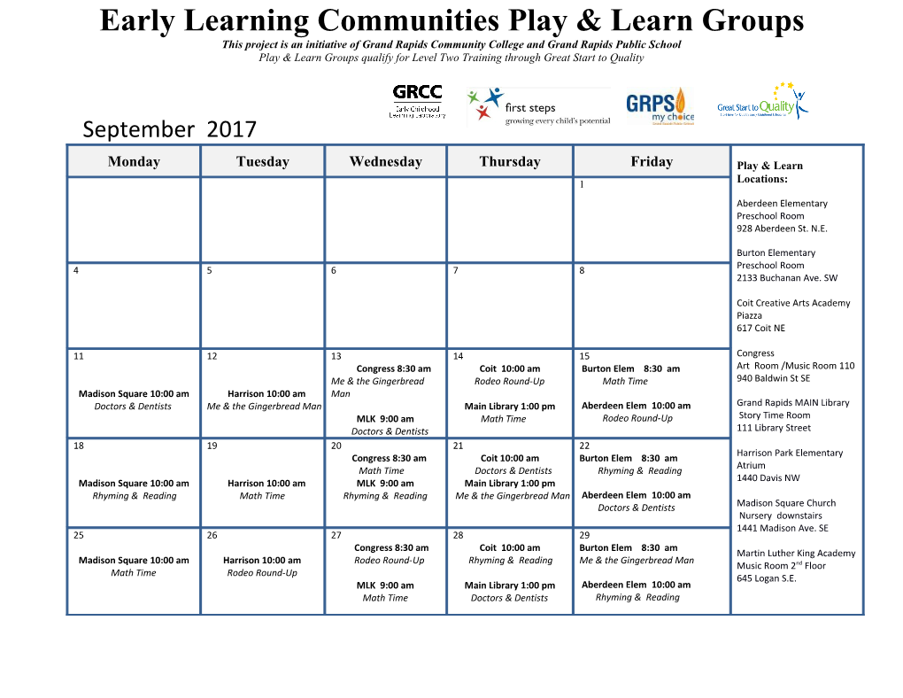 Early Learning Communities Play & Learn Groups