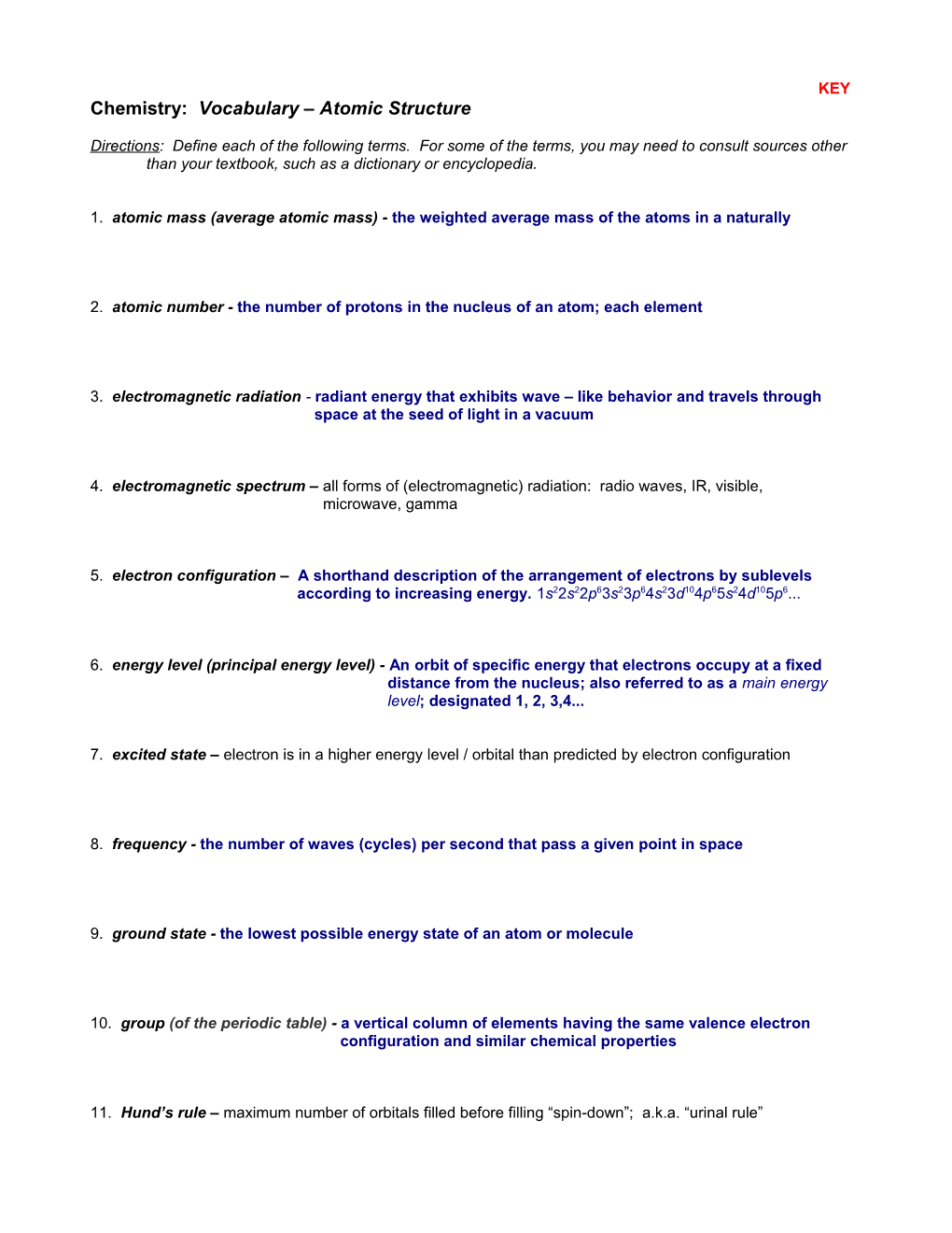 Vocabulary Atomic Structure