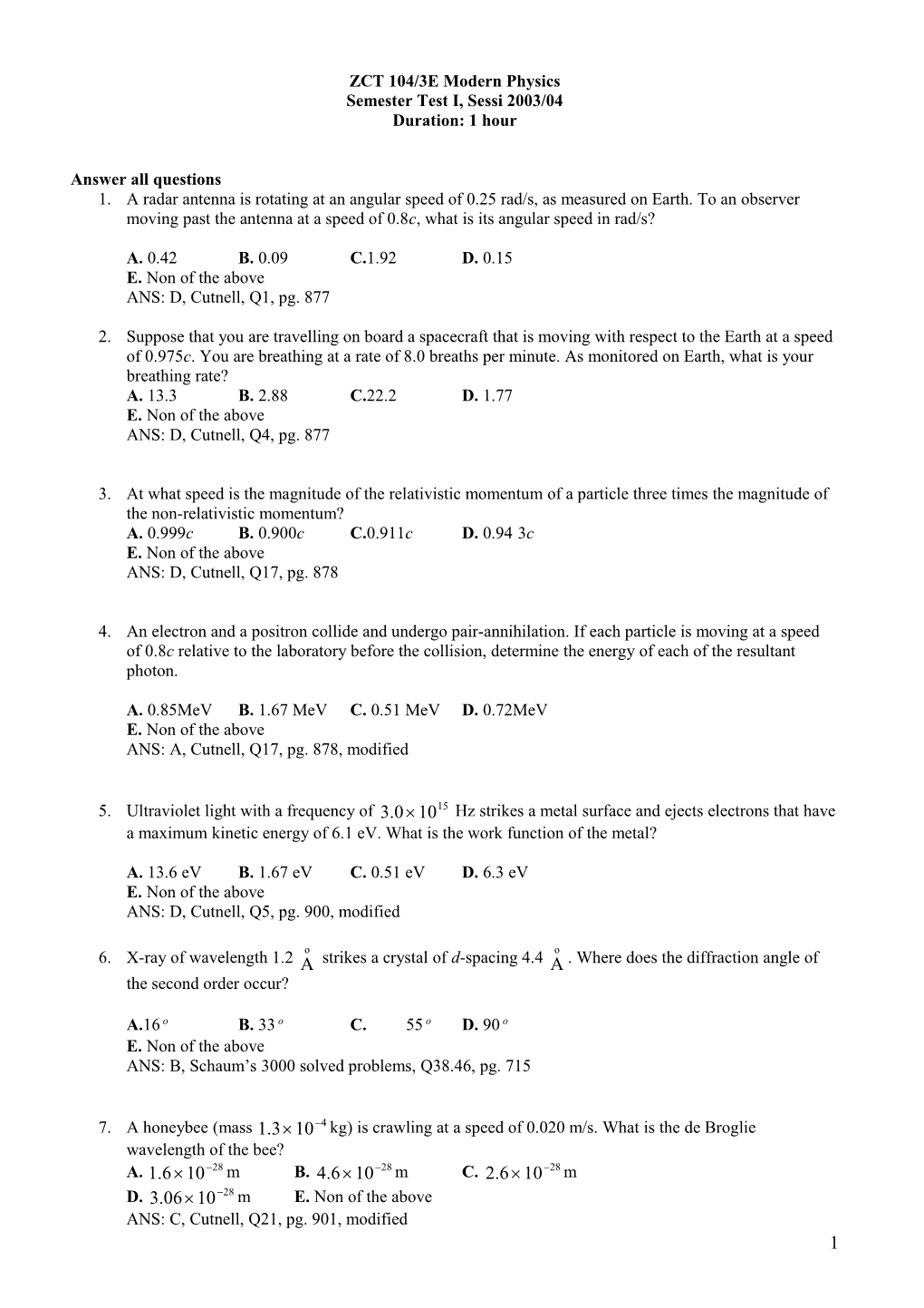 ZCT 104/3E Modern Physics