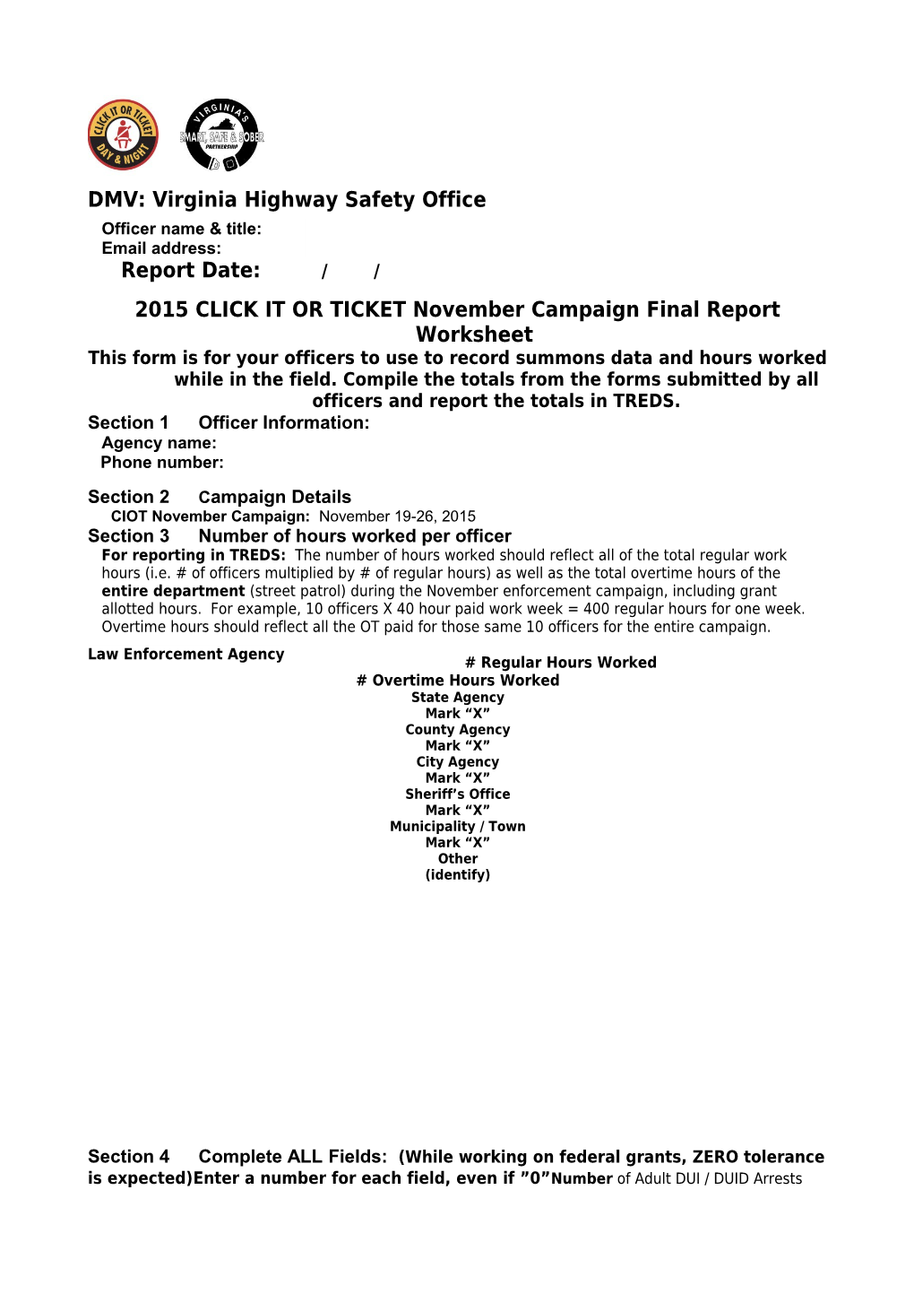 DMV: Virginia Highway Safety Office Report Date: /