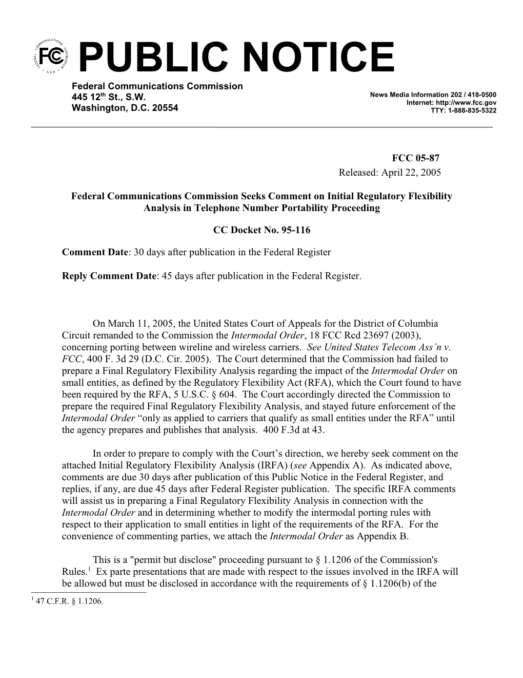Federal Communications Commission FCC 05-87