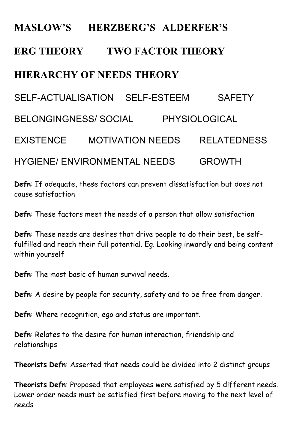 Erg Theory Two Factor Theory