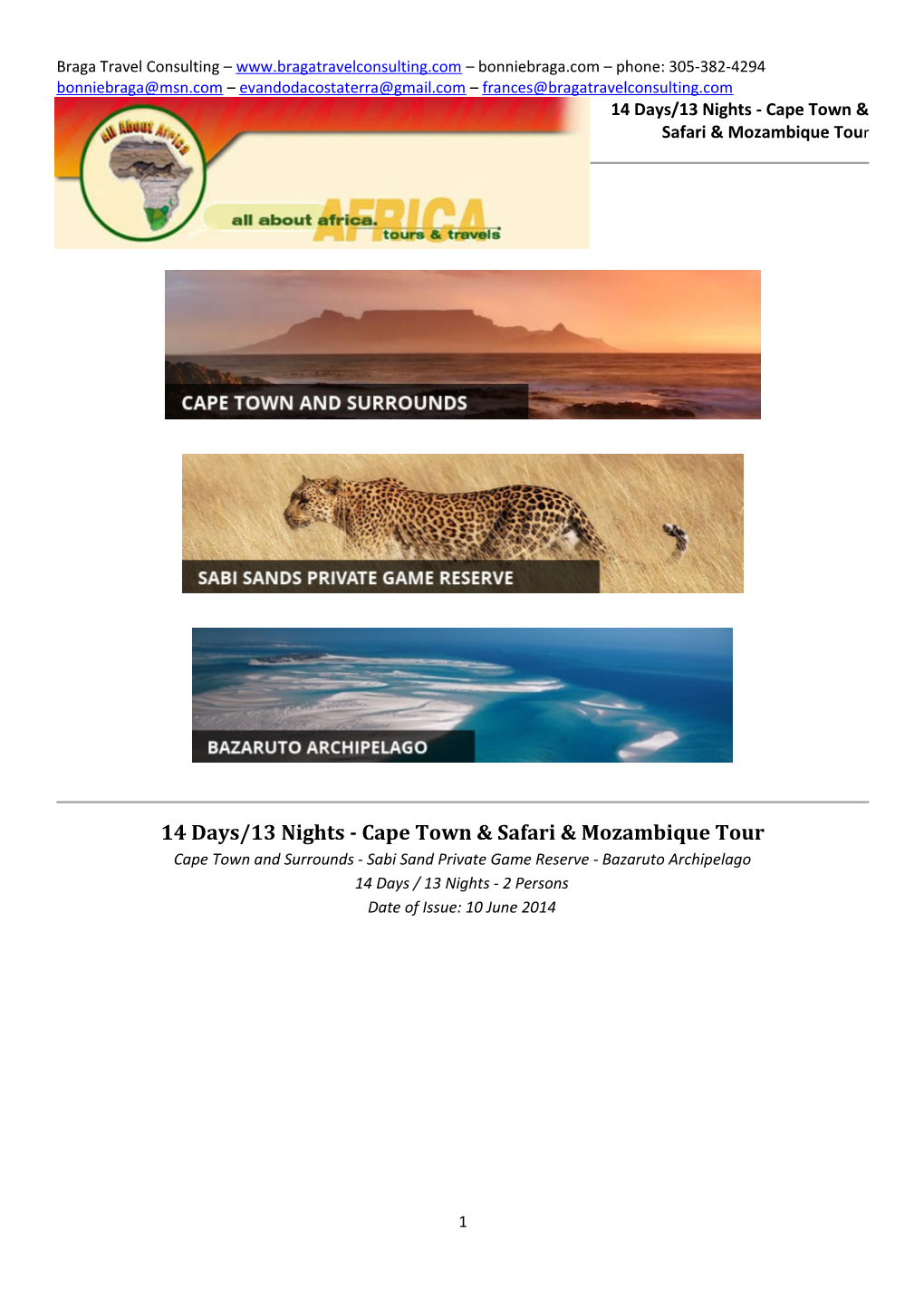 14 Days/13 Nights - Cape Town & Safari & Mozambique Tour