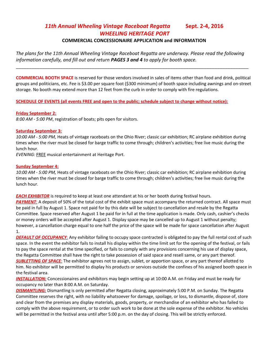 COMMERCIAL CONCESSIONAIRE APPLICATION and INFORMATION