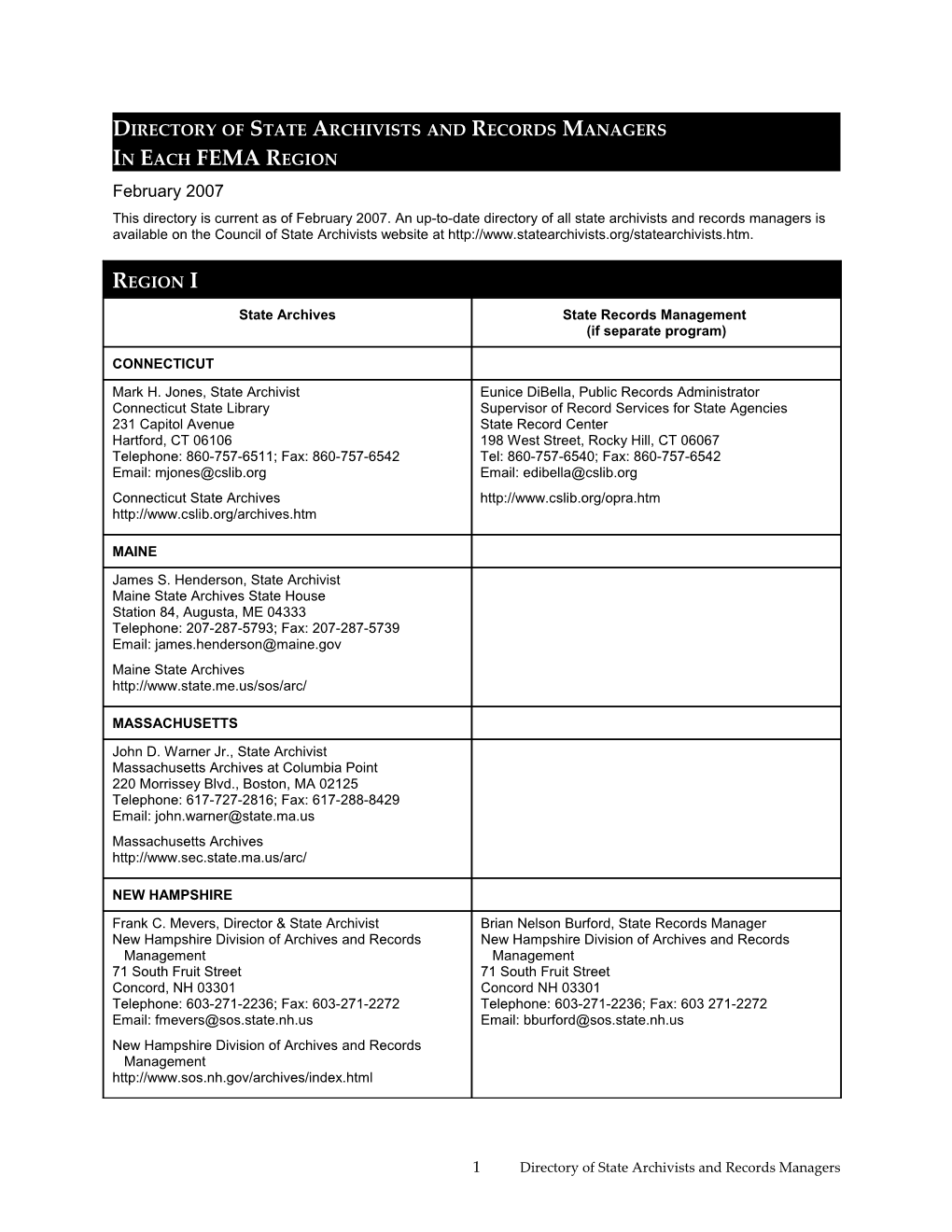 Directory of State Archivists and Records Managers