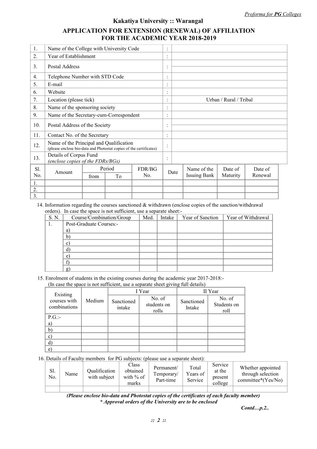 Application for Extension (Renewal) of Affiliation