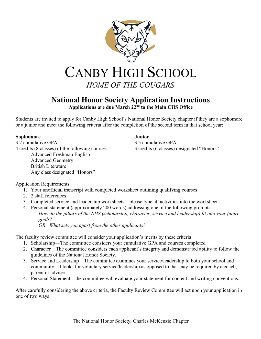 National Honor Society Application Instructions