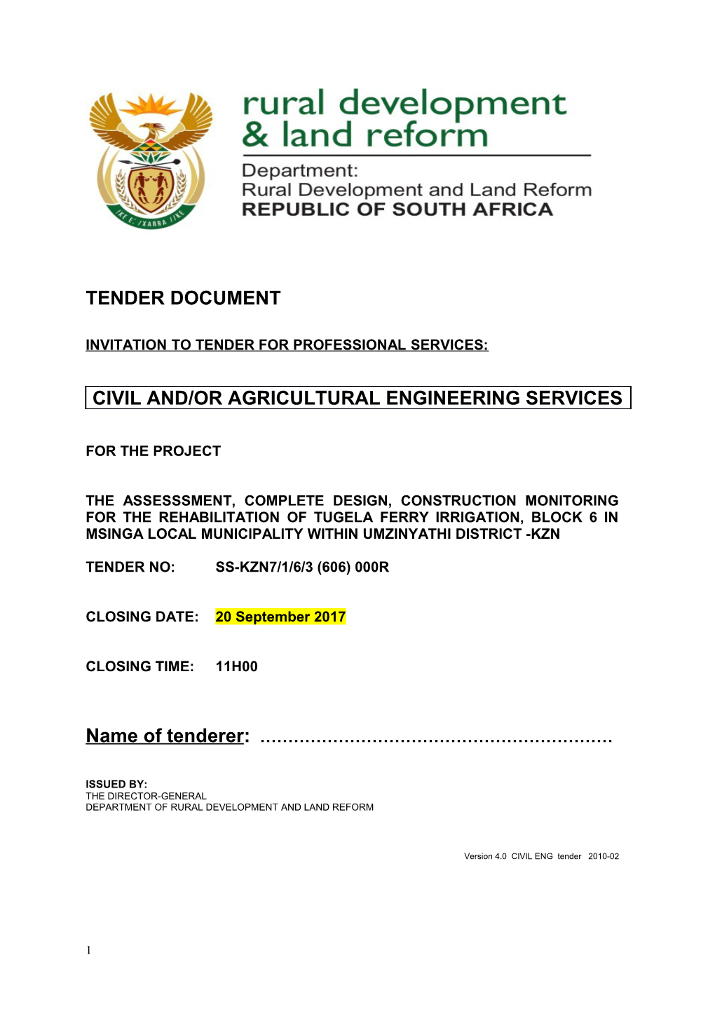 Invitation to Tender for Professional Services