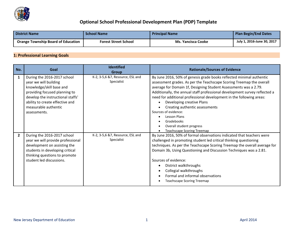 Optional School Professional Development Plan (PDP) Template