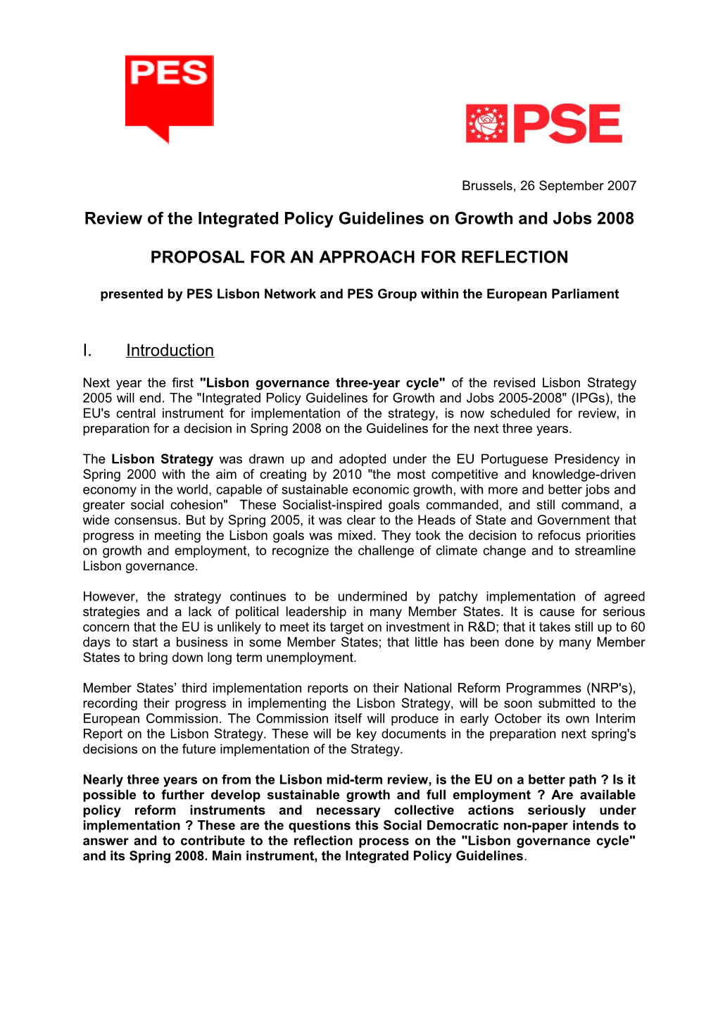 Review of the Integrated Policy Guidelines on Growth and Jobs 2008