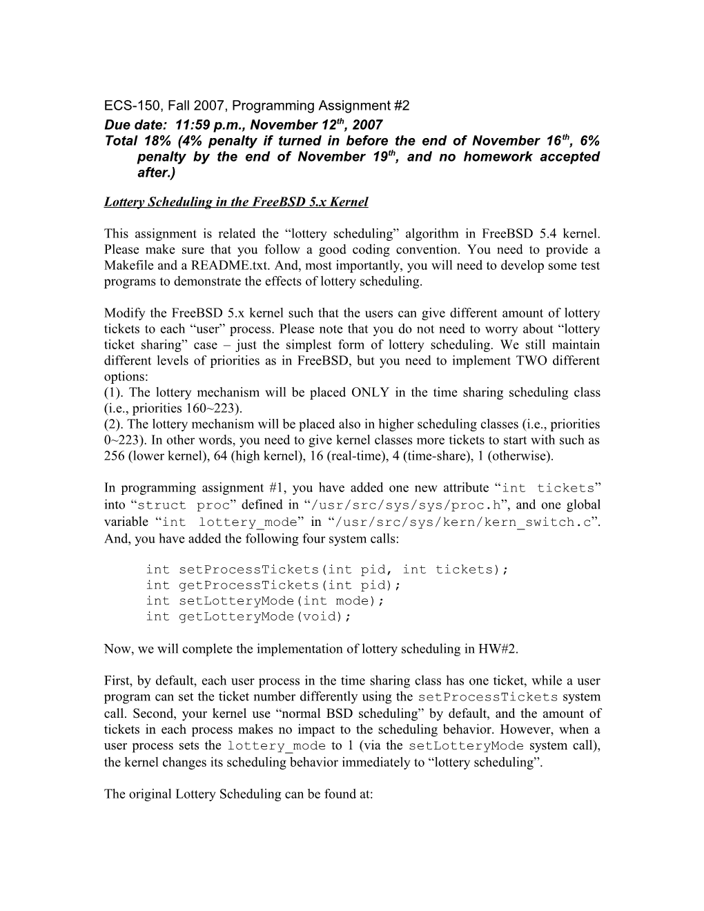 ECS-150, Fall 2000, Homework #1