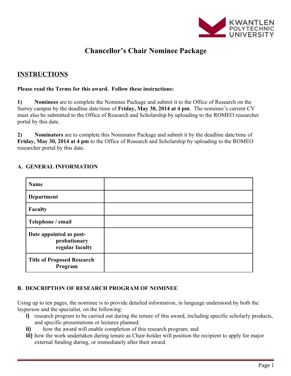 Chancellor S Chair Nominee Package