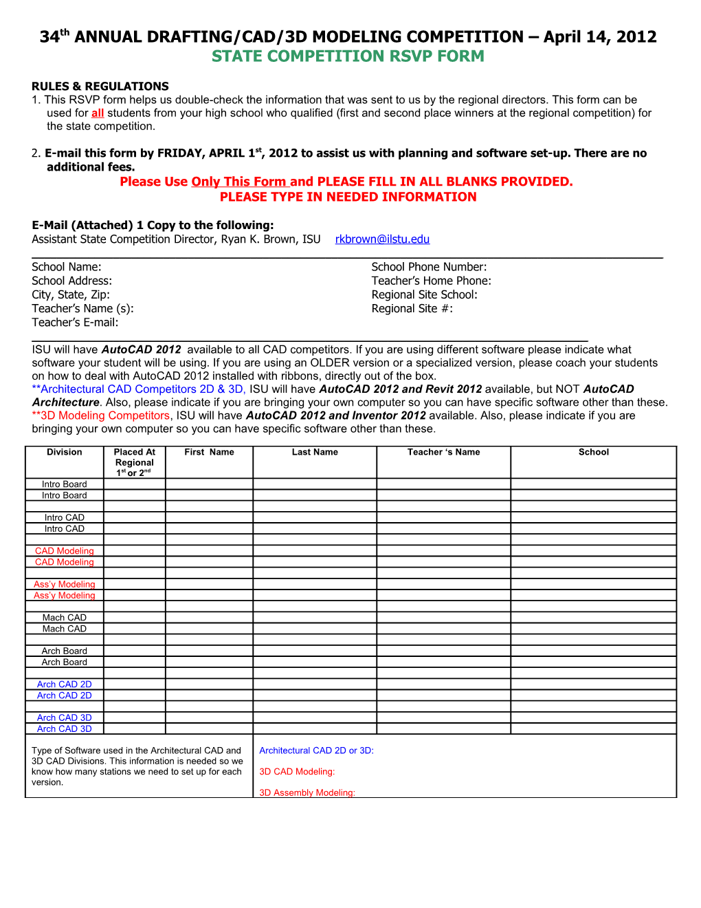 28Th Annual Drafting/Cad Competition