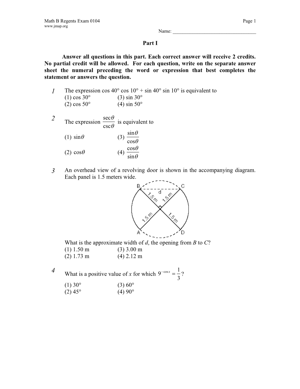 January 2004 Math B Regents Exam